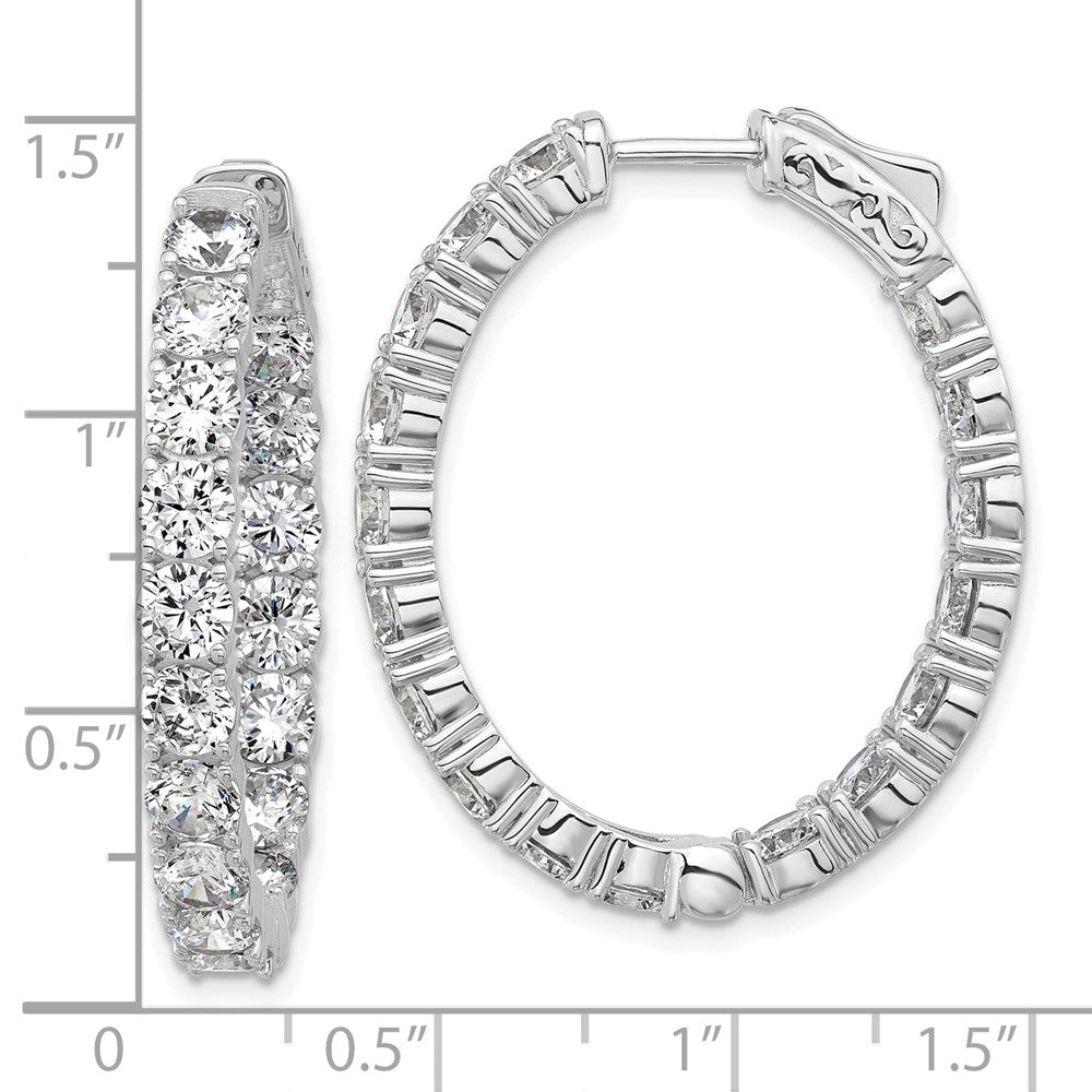 QSH141 Sterling Shimmer Sterling Silver Rhodium-plated 4mm CZ 34 Stone Oval In and Out Hinged Hoop Earrings