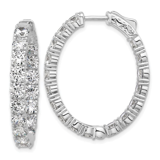 QSH141 Sterling Shimmer Sterling Silver Rhodium-plated 4mm CZ 34 Stone Oval In and Out Hinged Hoop Earrings