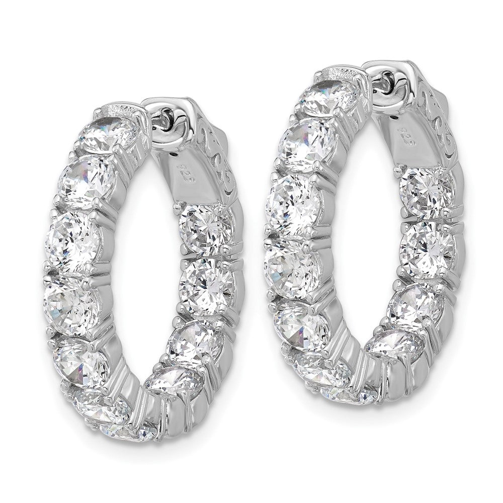 QSH142 Sterling Shimmer Sterling Silver Rhodium-plated 4mm CZ 22 Stone In and Out Hinged Hoop Earrings