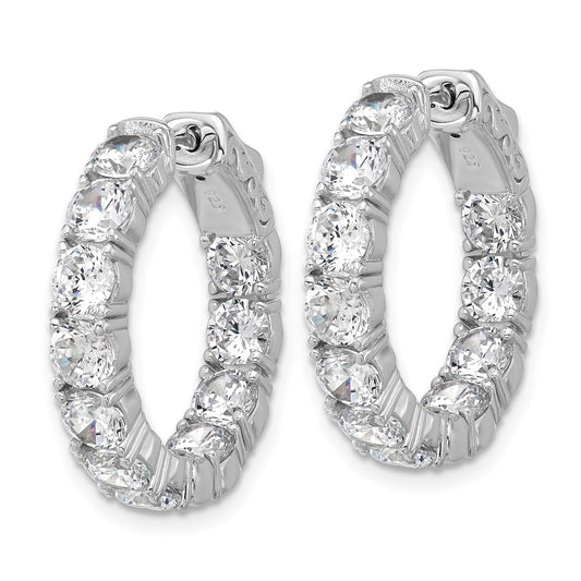 QSH142 Sterling Shimmer Sterling Silver Rhodium-plated 4mm CZ 22 Stone In and Out Hinged Hoop Earrings