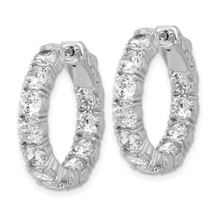 QSH142 Sterling Shimmer Sterling Silver Rhodium-plated 4mm CZ 22 Stone In and Out Hinged Hoop Earrings