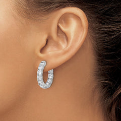 QSH142 Sterling Shimmer Sterling Silver Rhodium-plated 4mm CZ 22 Stone In and Out Hinged Hoop Earrings
