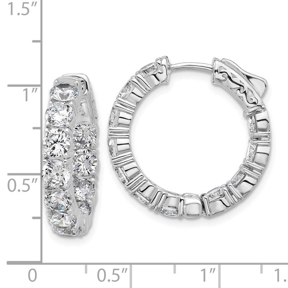 QSH142 Sterling Shimmer Sterling Silver Rhodium-plated 4mm CZ 22 Stone In and Out Hinged Hoop Earrings