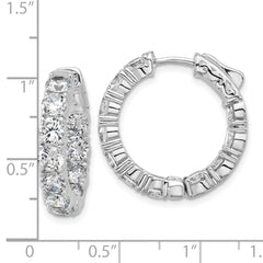 QSH142 Sterling Shimmer Sterling Silver Rhodium-plated 4mm CZ 22 Stone In and Out Hinged Hoop Earrings