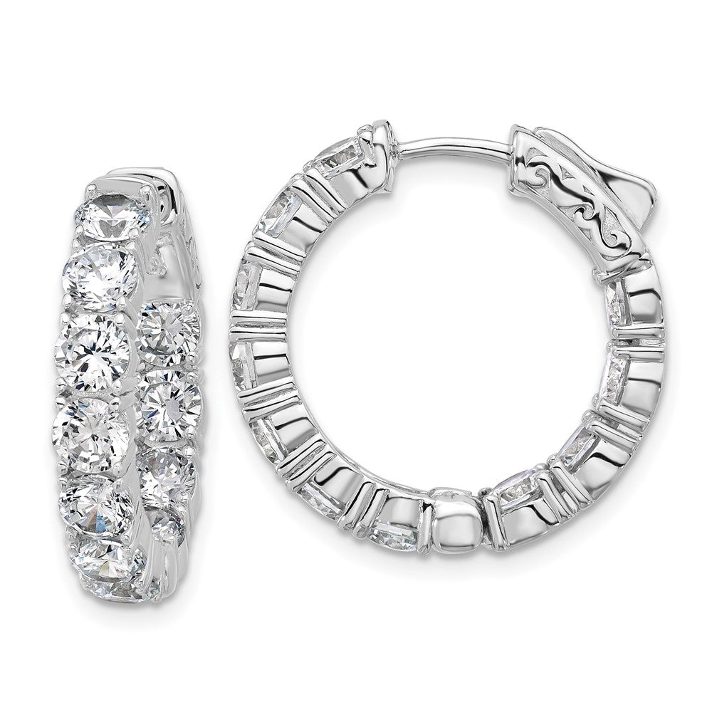 QSH142 Sterling Shimmer Sterling Silver Rhodium-plated 4mm CZ 22 Stone In and Out Hinged Hoop Earrings