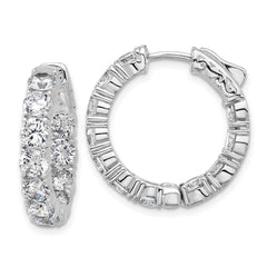 QSH142 Sterling Shimmer Sterling Silver Rhodium-plated 4mm CZ 22 Stone In and Out Hinged Hoop Earrings