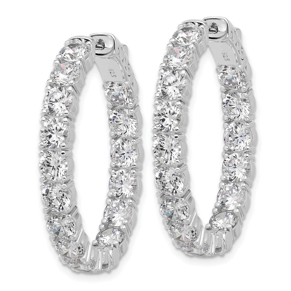 QSH143 Sterling Shimmer Sterling Silver Rhodium-plated  4.25mm CZ 32 Stone Oval In and Out Hinged Hoop Earrings