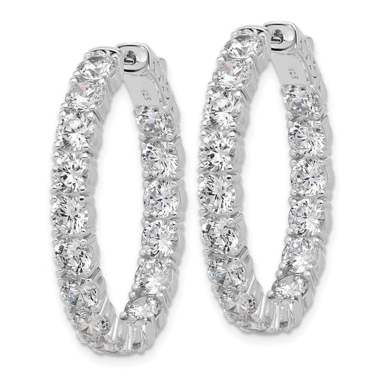 QSH143 Sterling Shimmer Sterling Silver Rhodium-plated  4.25mm CZ 32 Stone Oval In and Out Hinged Hoop Earrings