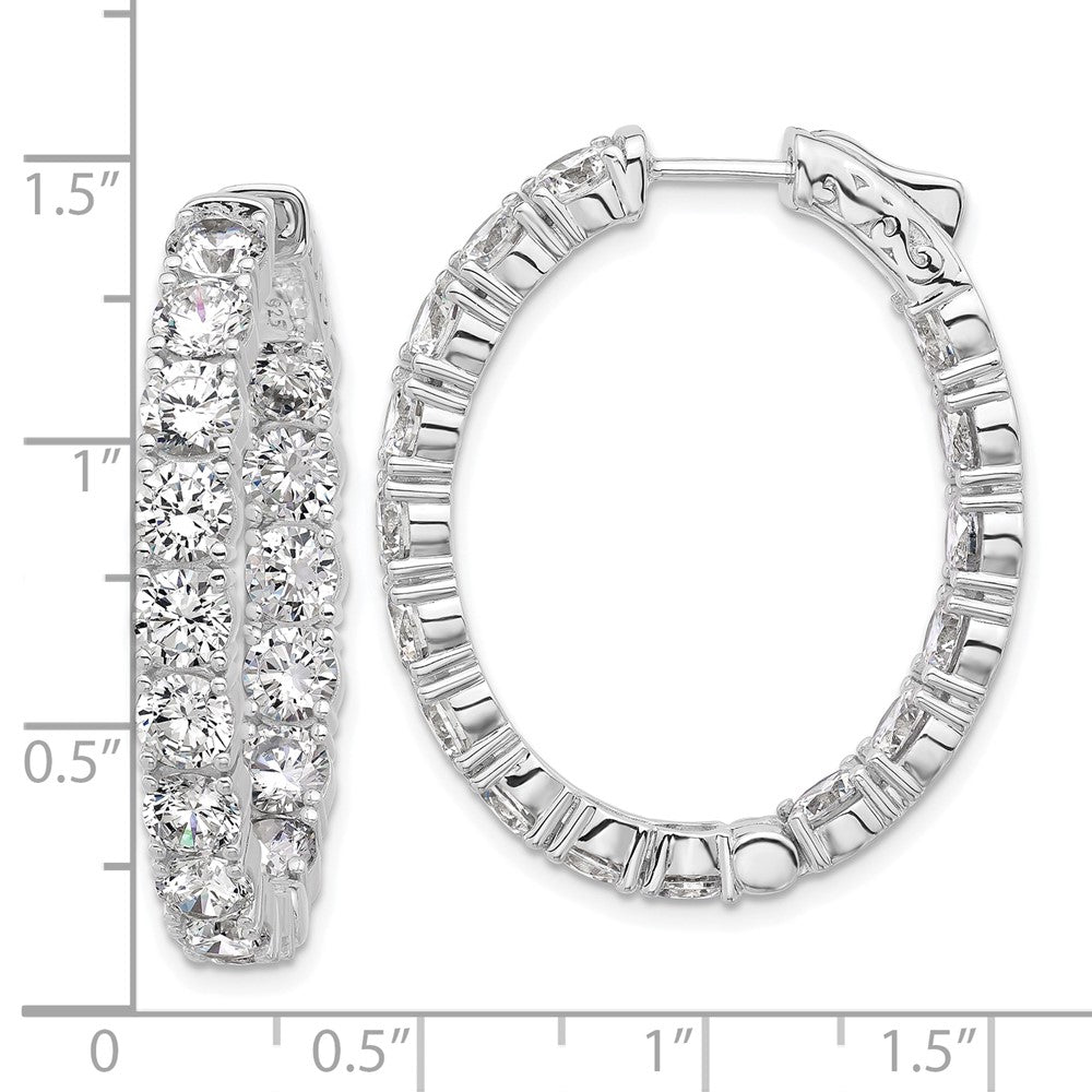 QSH143 Sterling Shimmer Sterling Silver Rhodium-plated  4.25mm CZ 32 Stone Oval In and Out Hinged Hoop Earrings
