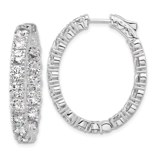 QSH143 Sterling Shimmer Sterling Silver Rhodium-plated  4.25mm CZ 32 Stone Oval In and Out Hinged Hoop Earrings