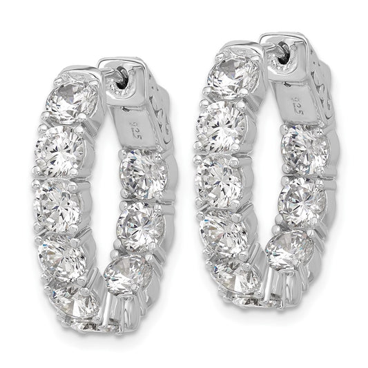 QSH144 Sterling Shimmer Sterling Silver Rhodium-plated 4.3mm CZ 18 Stone Oval In and Out Hinged Hoop Earrings