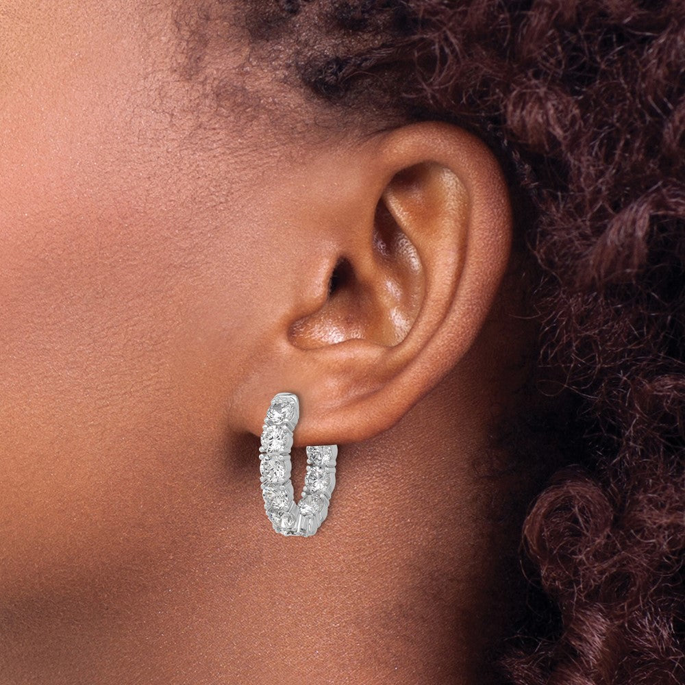 QSH144 Sterling Shimmer Sterling Silver Rhodium-plated 4.3mm CZ 18 Stone Oval In and Out Hinged Hoop Earrings