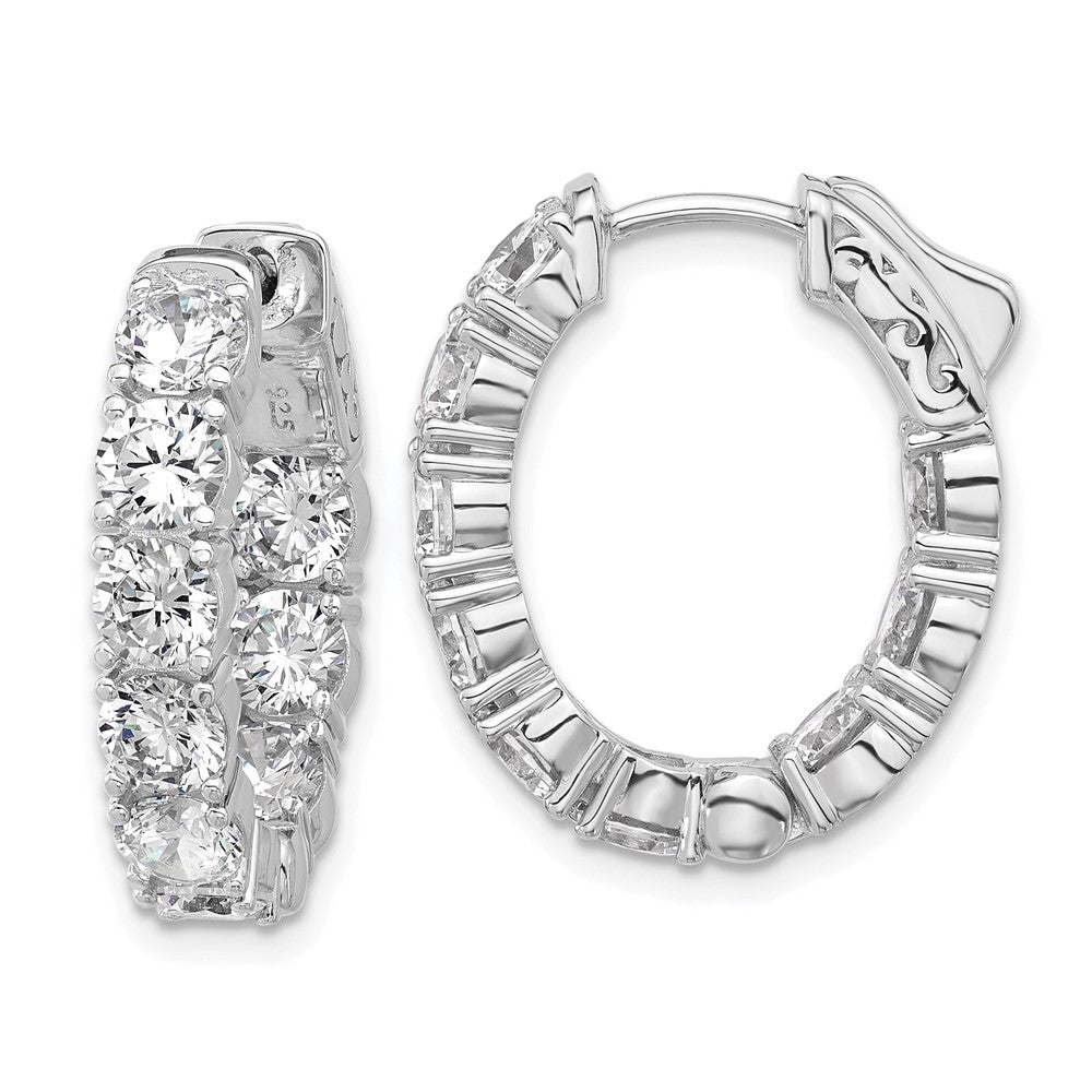 QSH144 Sterling Shimmer Sterling Silver Rhodium-plated 4.3mm CZ 18 Stone Oval In and Out Hinged Hoop Earrings