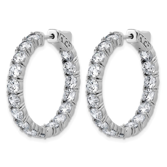 QSH145 Sterling Shimmer Sterling Silver Rhodium-plated 4.00mm CZ 34 Stone In and Out Hinged Hoop Earrings