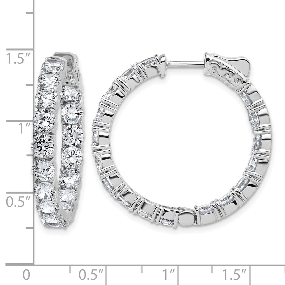 QSH145 Sterling Shimmer Sterling Silver Rhodium-plated 4.00mm CZ 34 Stone In and Out Hinged Hoop Earrings