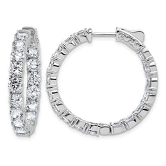 QSH145 Sterling Shimmer Sterling Silver Rhodium-plated 4.00mm CZ 34 Stone In and Out Hinged Hoop Earrings