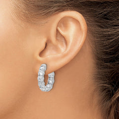 QSH146 Sterling Shimmer Sterling Silver Rhodium-plated 4.75mm CZ 18 Stone In and Out Hinged Hoop Earrings