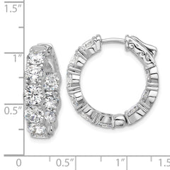 QSH146 Sterling Shimmer Sterling Silver Rhodium-plated 4.75mm CZ 18 Stone In and Out Hinged Hoop Earrings