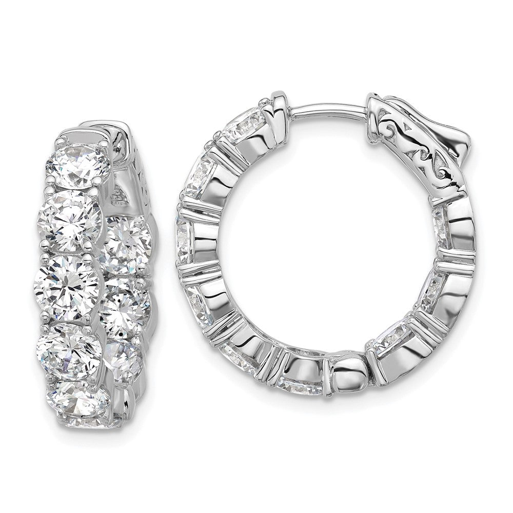 QSH146 Sterling Shimmer Sterling Silver Rhodium-plated 4.75mm CZ 18 Stone In and Out Hinged Hoop Earrings