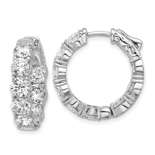 QSH146 Sterling Shimmer Sterling Silver Rhodium-plated 4.75mm CZ 18 Stone In and Out Hinged Hoop Earrings