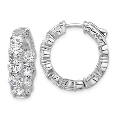 QSH146 Sterling Shimmer Sterling Silver Rhodium-plated 4.75mm CZ 18 Stone In and Out Hinged Hoop Earrings