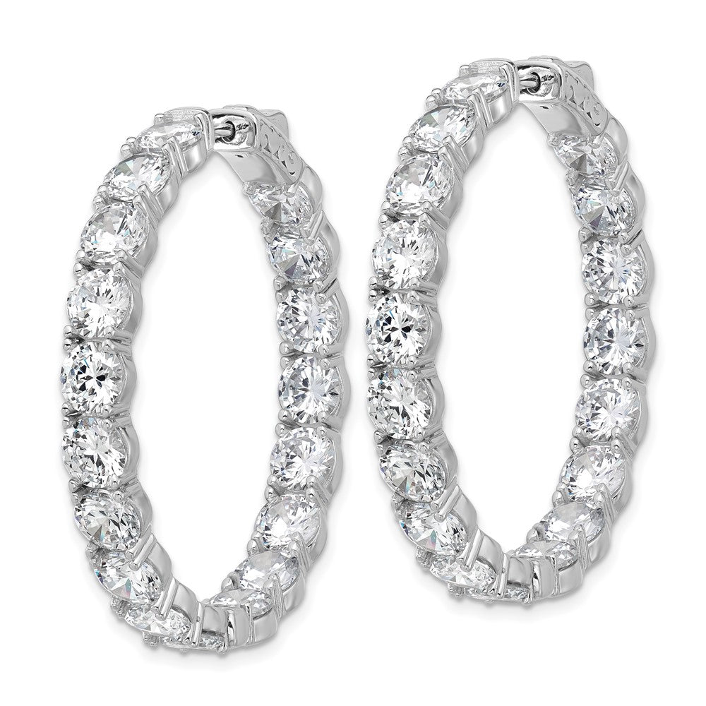 QSH147 Sterling Shimmer Sterling Silver Rhodium-plated 5.2mm CZ 36 Stone In and Out Hinged Hoop Earrings