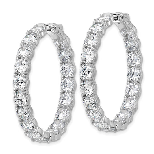 QSH147 Sterling Shimmer Sterling Silver Rhodium-plated 5.2mm CZ 36 Stone In and Out Hinged Hoop Earrings