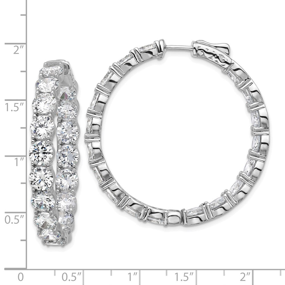 QSH147 Sterling Shimmer Sterling Silver Rhodium-plated 5.2mm CZ 36 Stone In and Out Hinged Hoop Earrings