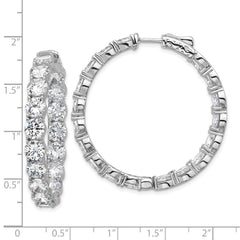 QSH147 Sterling Shimmer Sterling Silver Rhodium-plated 5.2mm CZ 36 Stone In and Out Hinged Hoop Earrings