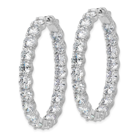 QSH148 Sterling Shimmer Sterling Silver Rhodium-plated 5.25mm CZ 38 Stone Oval In and Out Hinged Hoop Earrings