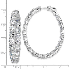 QSH148 Sterling Shimmer Sterling Silver Rhodium-plated 5.25mm CZ 38 Stone Oval In and Out Hinged Hoop Earrings