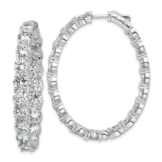 QSH148 Sterling Shimmer Sterling Silver Rhodium-plated 5.25mm CZ 38 Stone Oval In and Out Hinged Hoop Earrings