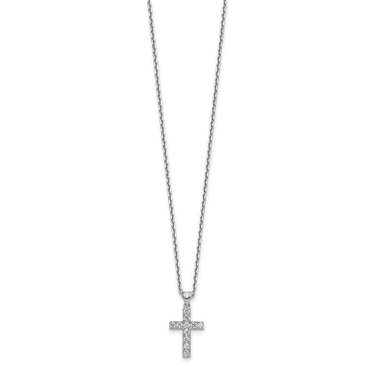 Sterling Shimmer Sterling Silver Rhodium-plated 2mm CZ 11 Stone Cross 16 inch with 2 inch Extension Necklace QSH149-16