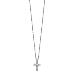 Sterling Shimmer Sterling Silver Rhodium-plated 2mm CZ 11 Stone Cross 16 inch with 2 inch Extension Necklace QSH149-16