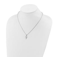 Sterling Shimmer Sterling Silver Rhodium-plated 2mm CZ 11 Stone Cross 16 inch with 2 inch Extension Necklace QSH149-16