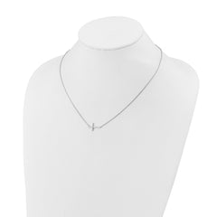 Sterling Shimmer Sterling Silver Rhodium-plated 1.3mm CZ 17 Stone Sideway Cross 16 inch with 2 inch Extension Necklace QSH150-16