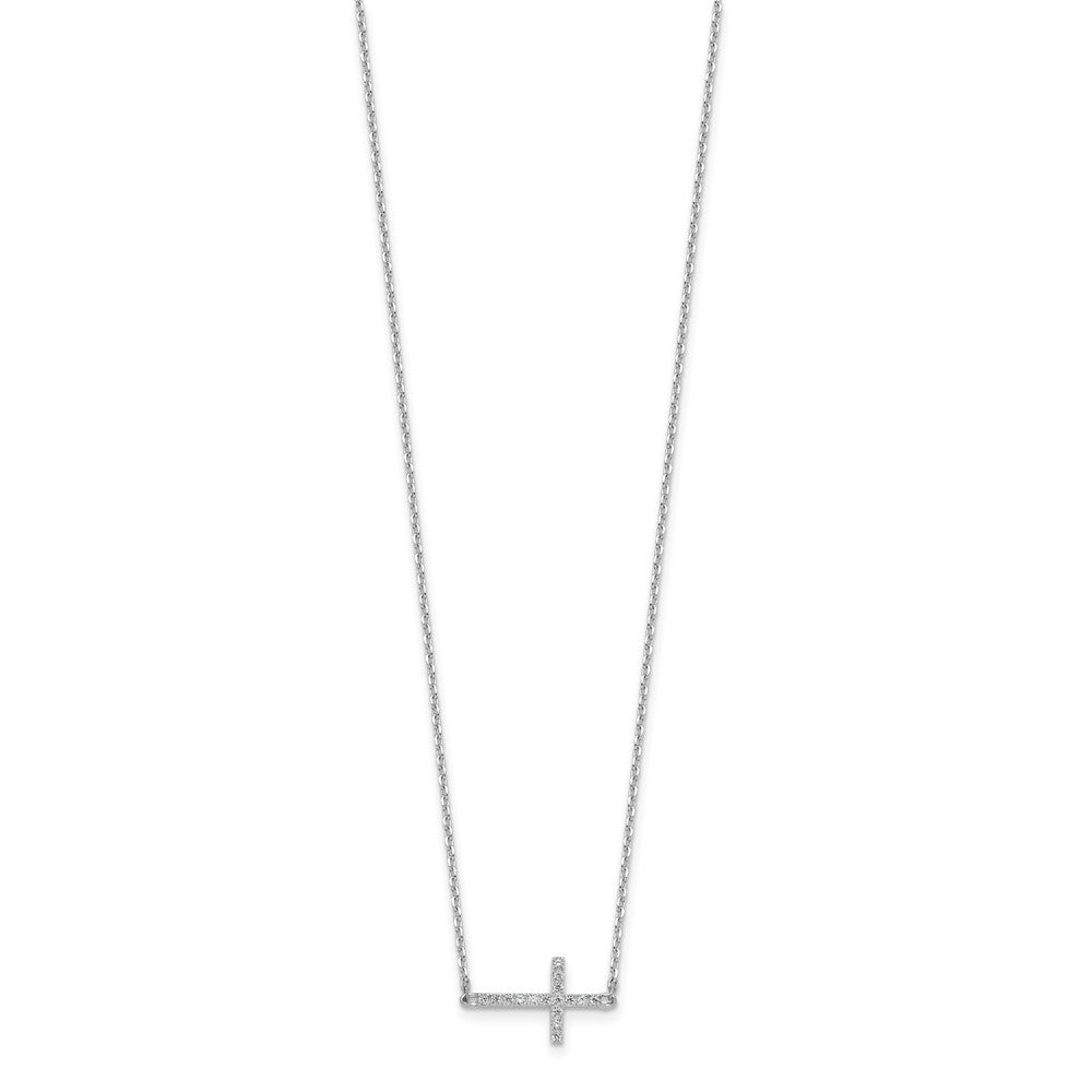 Sterling Shimmer Sterling Silver Rhodium-plated 1.1mm CZ 16 Stone Sideway Cross 16 inch with 2 inch Extension Necklace QSH154-16