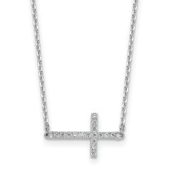 Sterling Shimmer Sterling Silver Rhodium-plated 1.1mm CZ 16 Stone Sideway Cross 16 inch with 2 inch Extension Necklace QSH154-16