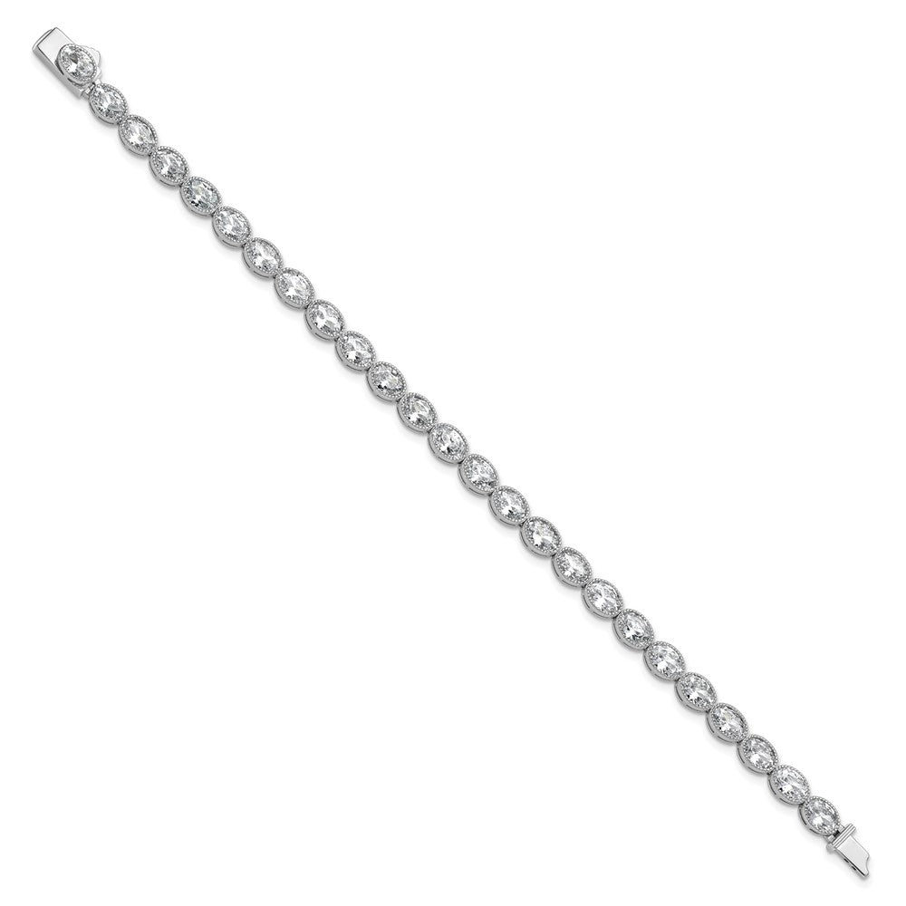 Sterling Shimmer Sterling Silver Rhodium-plated 6mm x 4mm CZ 25 Stone Oval Link 6.75 inch Bracelet QSH155-6.75