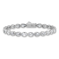 Sterling Shimmer Sterling Silver Rhodium-plated 6mm x 4mm CZ 25 Stone Oval Link 6.75 inch Bracelet QSH155-6.75