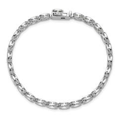Sterling Shimmer Sterling Silver Rhodium-plated 6mm x 4mm CZ 25 Stone Oval Link 6.75 inch Bracelet QSH155-6.75