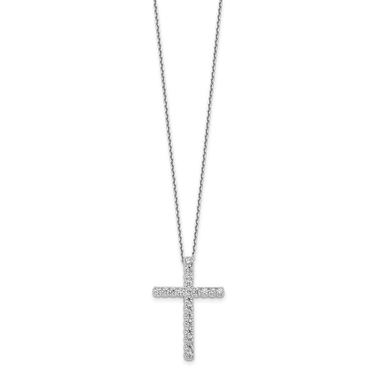 Sterling Shimmer Sterling Silver Rhodium-plated 2.3mm CZ 21 Stone Cross 16 inch with 2 inch Extension Necklace QSH157-16