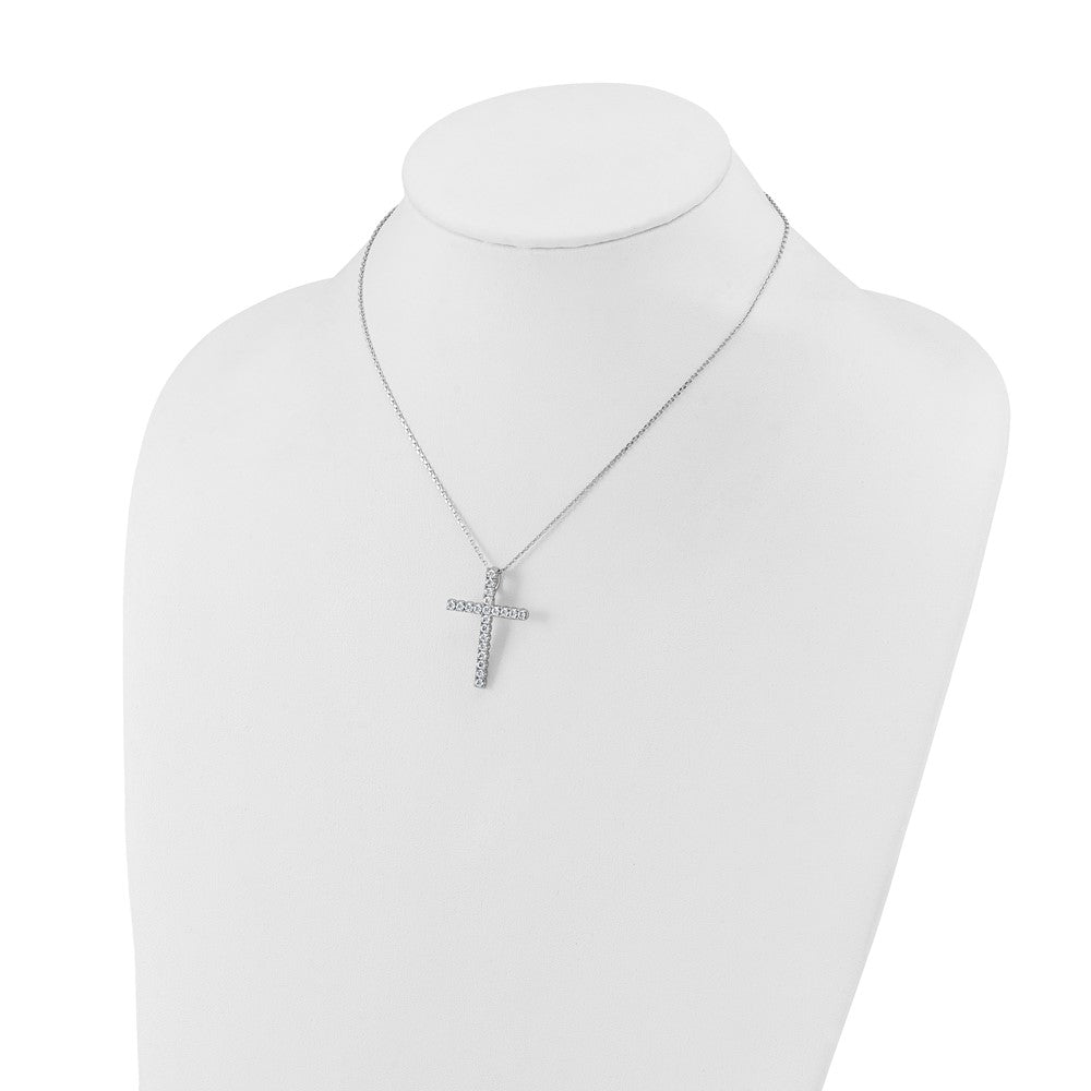 Sterling Shimmer Sterling Silver Rhodium-plated 2.3mm CZ 21 Stone Cross 16 inch with 2 inch Extension Necklace QSH157-16
