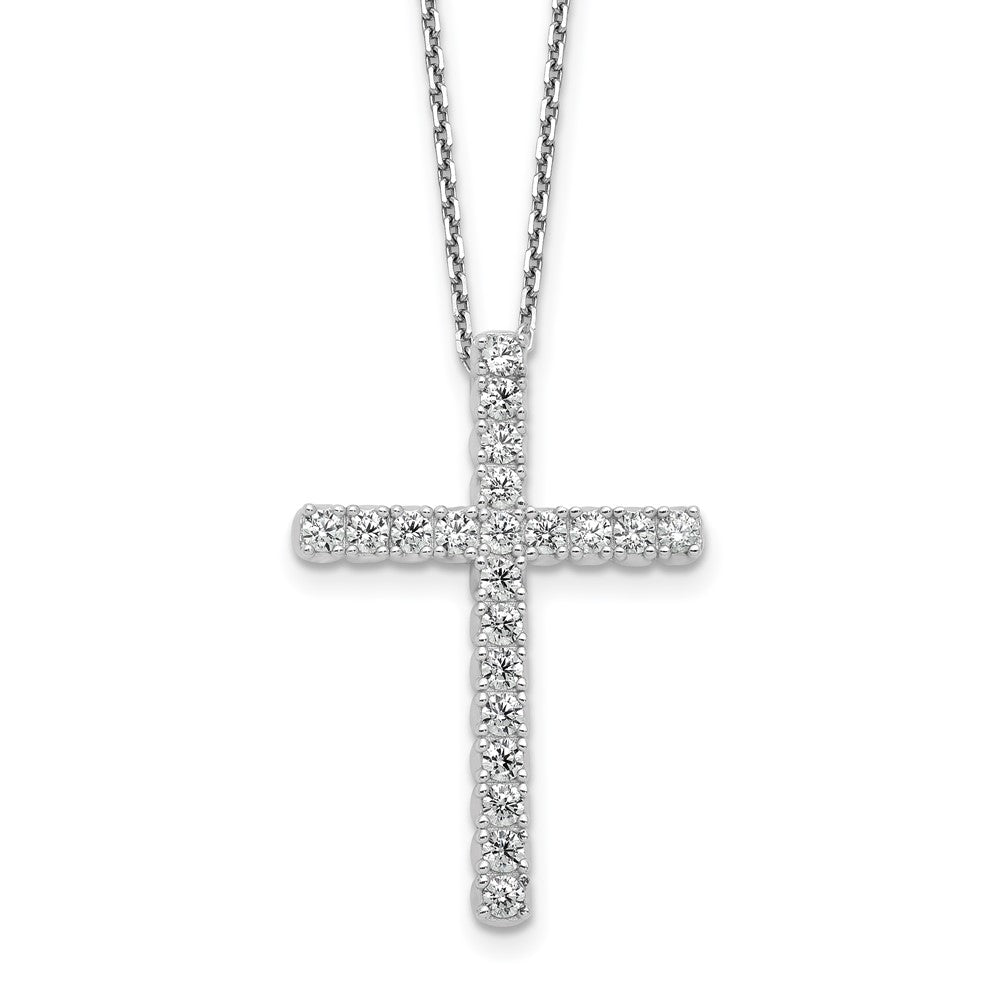 Sterling Shimmer Sterling Silver Rhodium-plated 2.3mm CZ 21 Stone Cross 16 inch with 2 inch Extension Necklace QSH157-16
