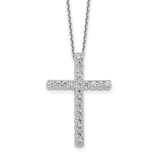 Sterling Shimmer Sterling Silver Rhodium-plated 2.3mm CZ 21 Stone Cross 16 inch with 2 inch Extension Necklace QSH157-16