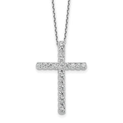 Sterling Shimmer Sterling Silver Rhodium-plated 2.3mm CZ 21 Stone Cross 16 inch with 2 inch Extension Necklace QSH157-16