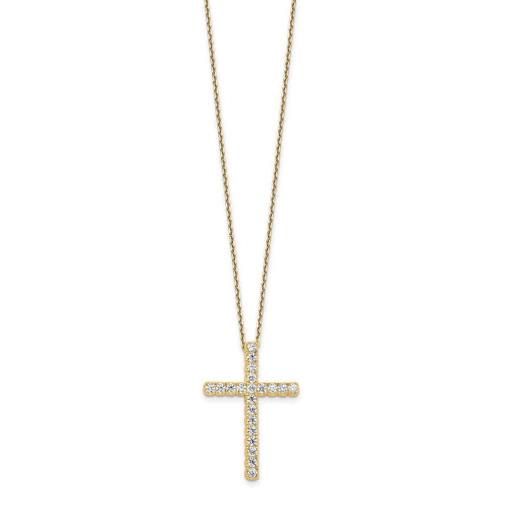Sterling Shimmer Sterling Silver Gold-tone Flash Gold-plated 2.3mm CZ 21 Stone Cross 16 inch with 2 inch Extension Necklace QSH157Y-16