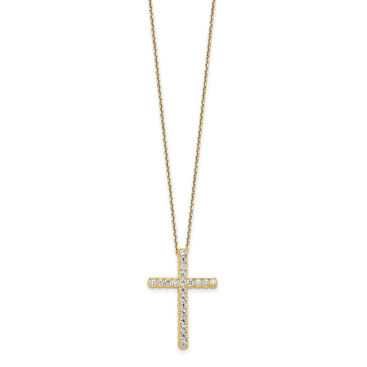 Sterling Shimmer Sterling Silver Gold-tone Flash Gold-plated 2.3mm CZ 21 Stone Cross 16 inch with 2 inch Extension Necklace QSH157Y-16