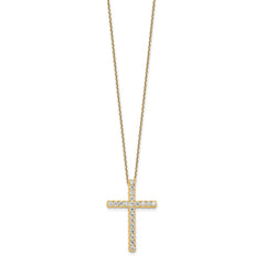 Sterling Shimmer Sterling Silver Gold-tone Flash Gold-plated 2.3mm CZ 21 Stone Cross 16 inch with 2 inch Extension Necklace QSH157Y-16