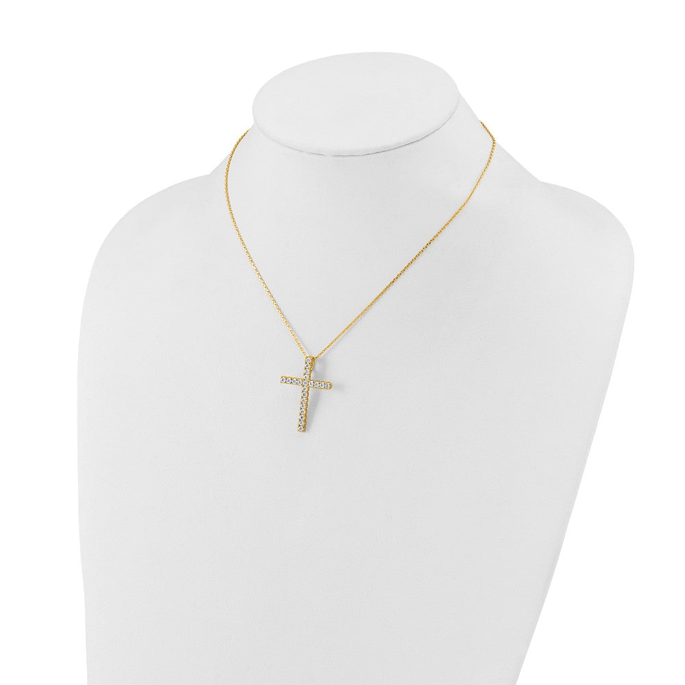 Sterling Shimmer Sterling Silver Gold-tone Flash Gold-plated 2.3mm CZ 21 Stone Cross 16 inch with 2 inch Extension Necklace QSH157Y-16